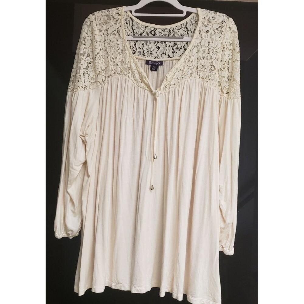 Roman's Long Balloon Sleeve Elastic Wrist Upper Lace Swing Blouse Sz 3X NWOT